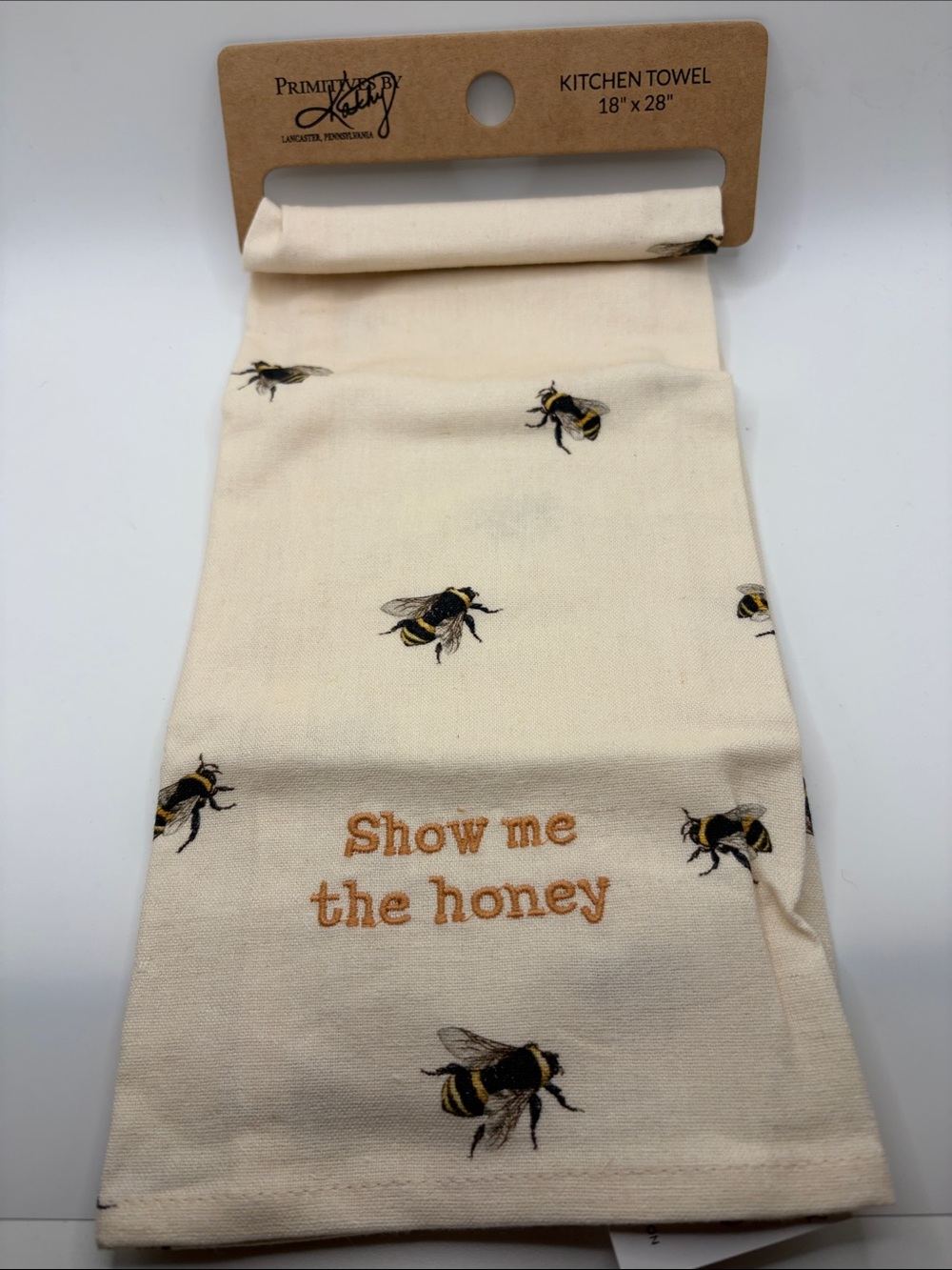Primitive Beginnings Cream Bee Kitchen Towel - Show Me The Honey